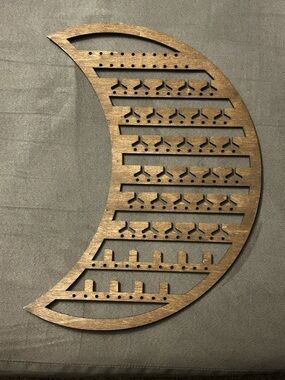 Wooden Crescent Moon Jewelry Holder in Natural Brown
